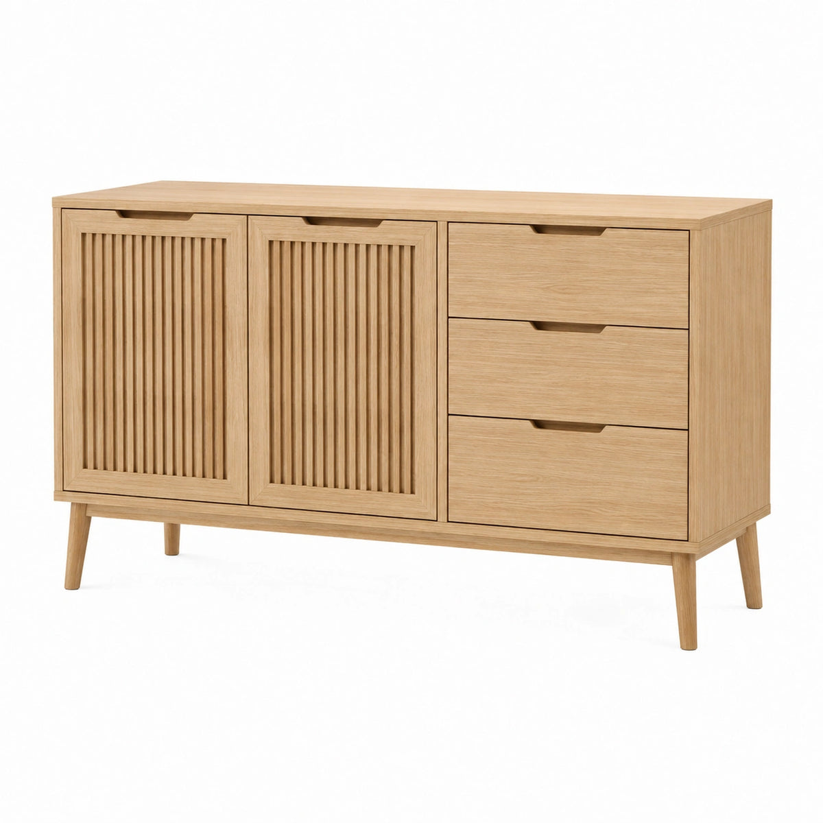 Sideboard 140 x 40 x 85 cm aus Holz in Natur - skandinavischer Stauraum mit Lamellenfront