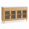 Sideboard 160 x 45 x 90 cm Holzwerkstoff Natur mit geriffeltem Glas und Marmoroptik Aufbewahrungsschrank
