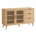 Sideboard 140 x 40 x 85 cm Holz und Riffelglas Natur - Stauraummöbel im skandinavischen Stil