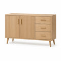 Sideboard 160 x 45 x 85 cm Holzwerkstoff Naturholz mit 3 Schubladen und 2 Türen im skandinavischen Stil