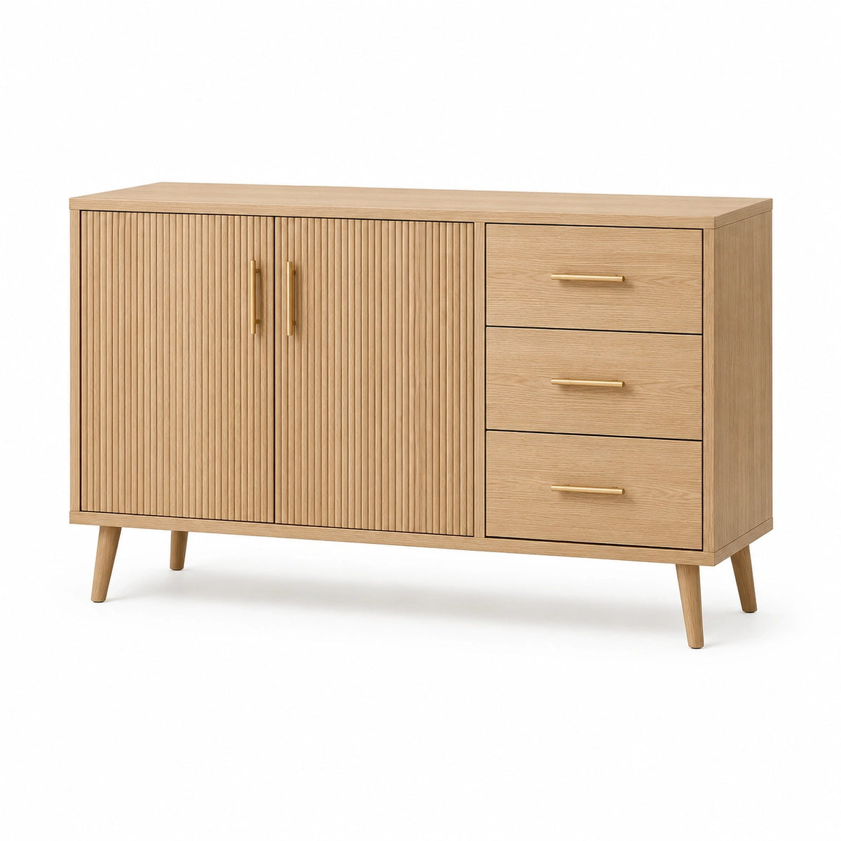 Sideboard 160 x 45 x 85 cm Holzwerkstoff Naturholz mit 3 Schubladen und 2 Türen im skandinavischen Stil