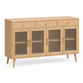 Sideboard 160 x 45 x 90 cm aus Holzwerkstoff in Natur mit Riffelglas im Mid Century Stil