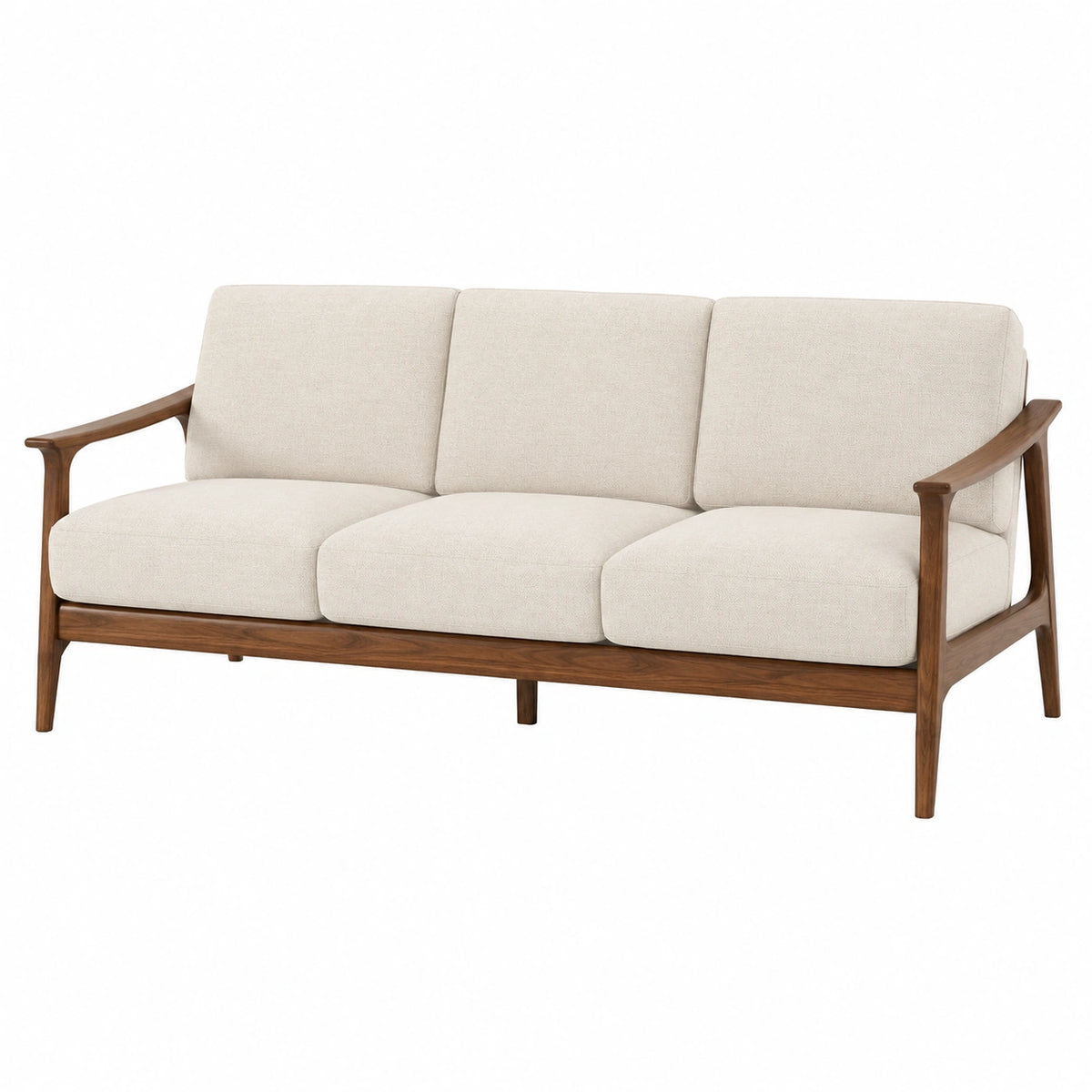 3-Sitzer Sofa 195 x 80 x 82 cm Stoff Creme Walnussholz Mid-Century Stil