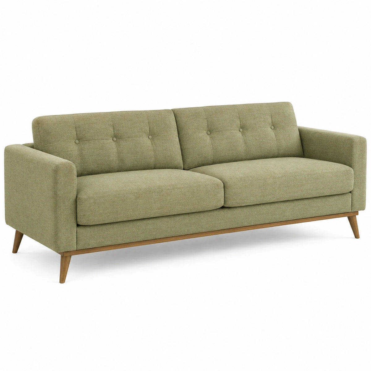 2-Sitzer Sofa 190 cm olivgrüner Stoffbezug mit Holzfüßen im Mid-Century-Stil