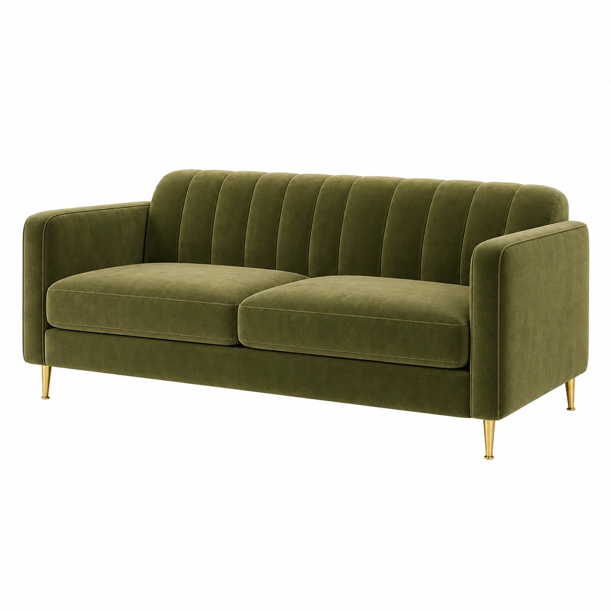 2-Sitzer Sofa 160 cm olivgrüner Samtbezug mit Metallfüßen