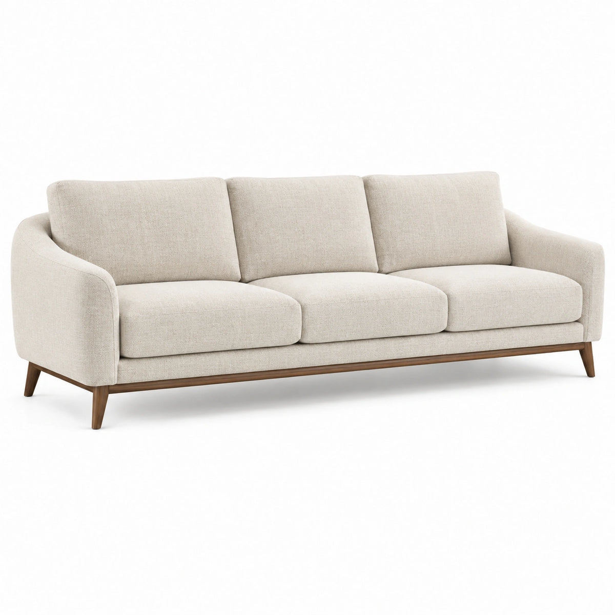 3-Sitzer Sofa 220 cm Webstoff Beige mit Holzfüßen im modernen Stil