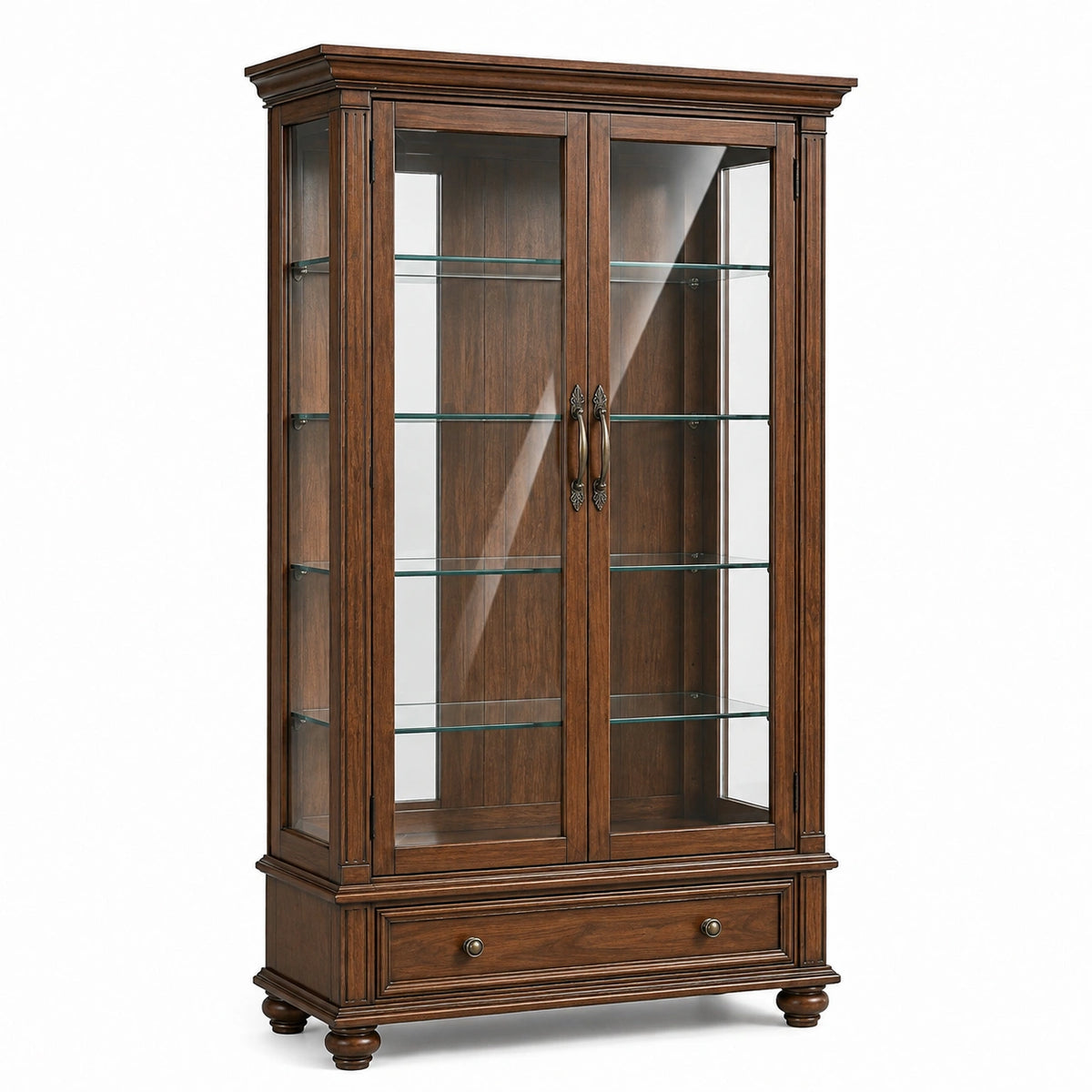 Vitrine 110 x 45 x 200 cm aus Holz und Glas in Dunkelbraun klassischer Stil