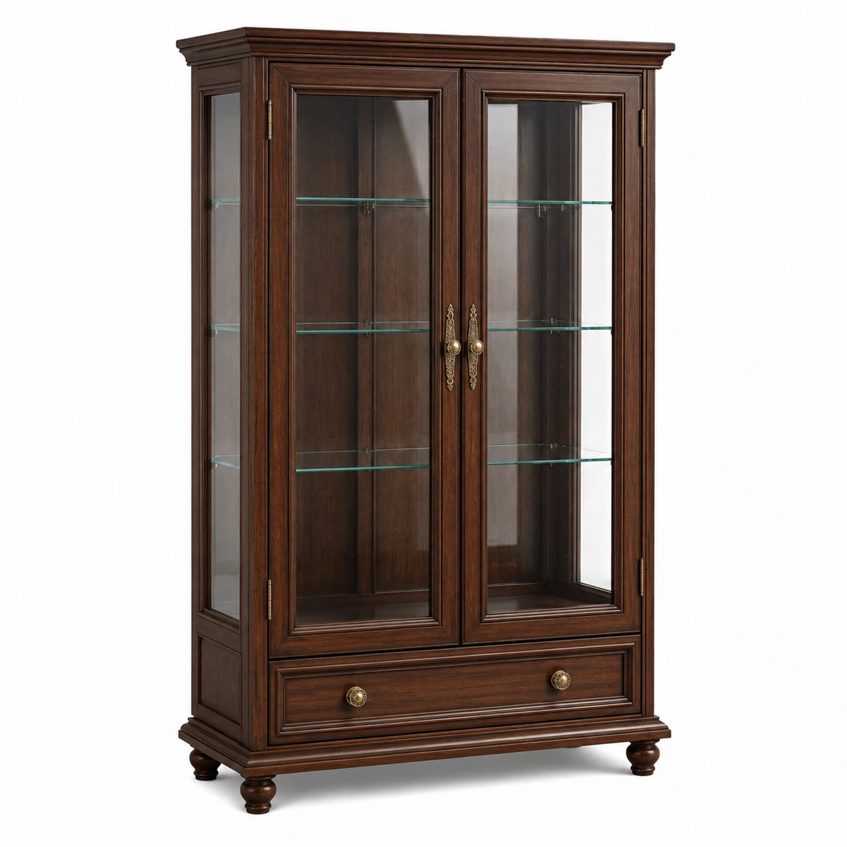 Vitrine 100 x 45 x 190 cm aus Holz und Glas in Dunkelbraun im klassischen Stil