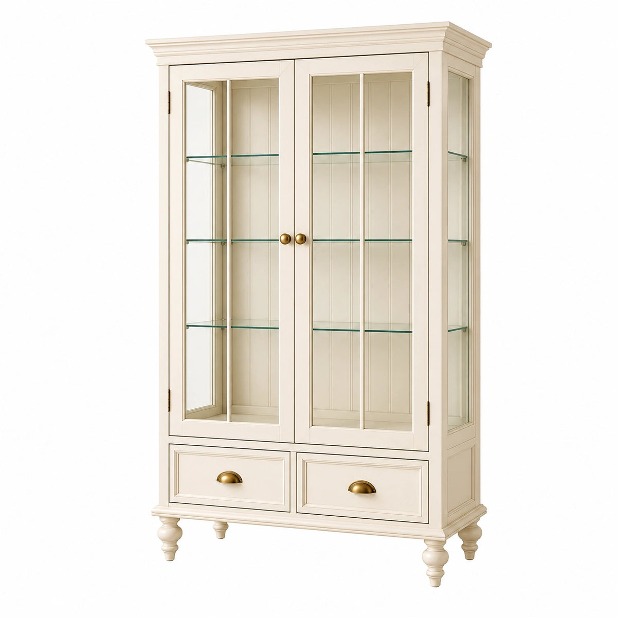 Vitrine 100 x 45 x 190 cm Holz Glas Cremeweiß klassische Aufbewahrung