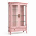 Vitrine 100 x 45 x 190 cm aus Holz und Glas Rosa im Landhausstil mit Schublade