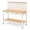 Werkbank 120 x 60 x 150 cm Holzwerkstoff Metall Weiß Natur mit Lochwand und Schubladen