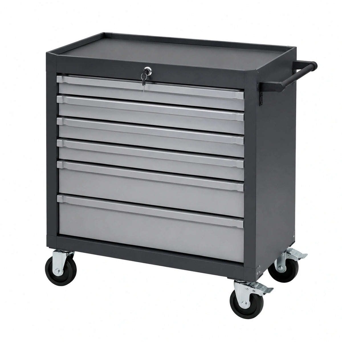 Werkzeugwagen 78 x 46 x 96 cm aus Stahl Grau Schwarz mit 8 Schubladen und Rollen
