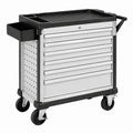 Werkzeugwagen 76 x 46 x 97 cm Stahl Silber Schwarz mit 7 Schubladen und Rollen
