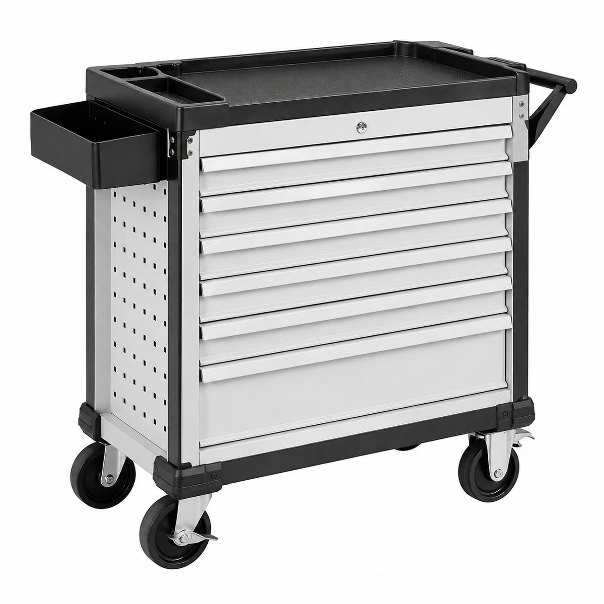 Werkzeugwagen 76 x 46 x 97 cm Stahl Silber Schwarz mit 7 Schubladen und Rollen