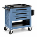 Werkstattwagen 80 x 45 x 90 cm aus Stahl Blau Schwarz mit 3 Schubladen und Rollen
