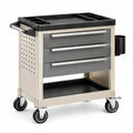 Werkstattwagen 85 x 50 x 95 cm aus Metall in Schwarz Silber mit 3 Schubladen und Rollen