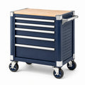 Werkzeugwagen 85 cm Stahl Holz Dunkelblau mit 5 Schubladen und Rollen
