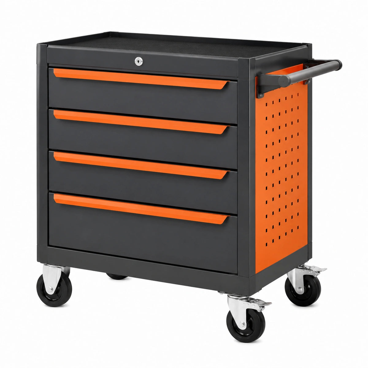 Werkzeugwagen 78 x 46 x 96 cm aus Stahl Schwarz Orange mit 4 Schubladen und Rollen