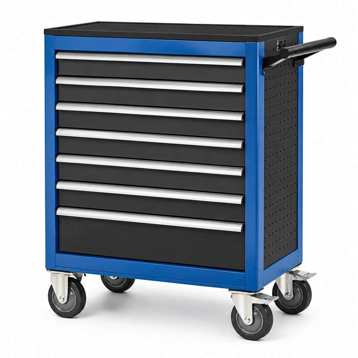 Werkstattwagen 100 x 50 x 100 cm aus Stahl Blau Schwarz mit 7 Schubladen und Rollen