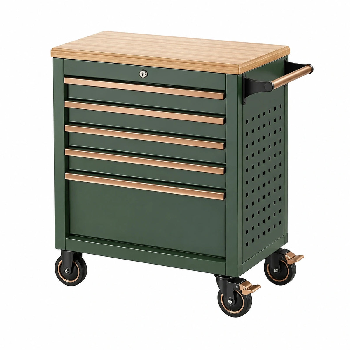 Werkzeugwagen 80 x 46 x 95 cm Metall Grün mit Holzplatte fahrbar